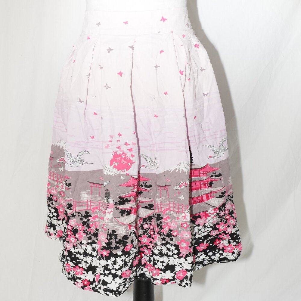 Cotton Asian Pattern with Butterflies AUC Womens XL Pink Skirt